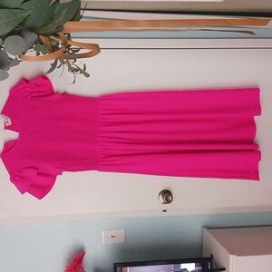 Bright Pink Dress with Flutter Ruffle Sleeves